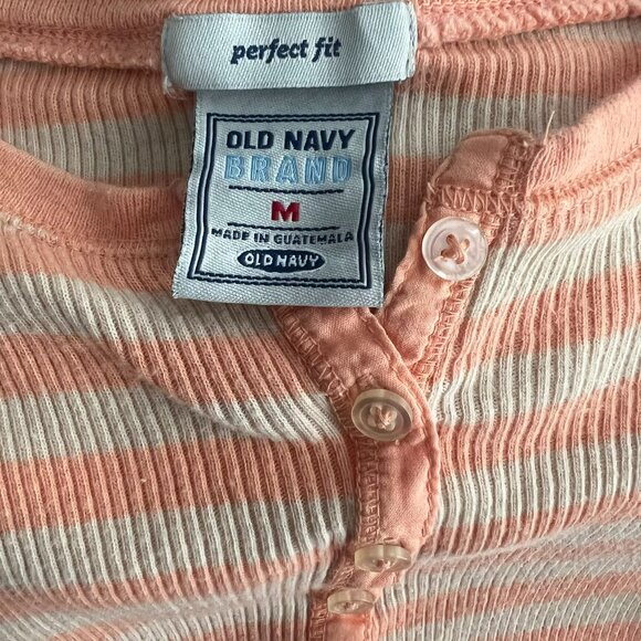 Old Navy Navy & White Striped Ruffle Front Henley Tee - Size M - Picture 5 of 5